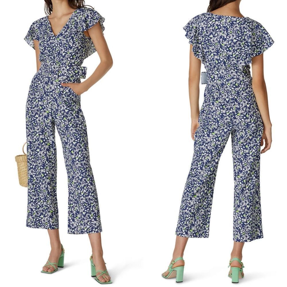 Tanya Taylor Avalon jumpsuit linen blend blue floral print women’s size 0